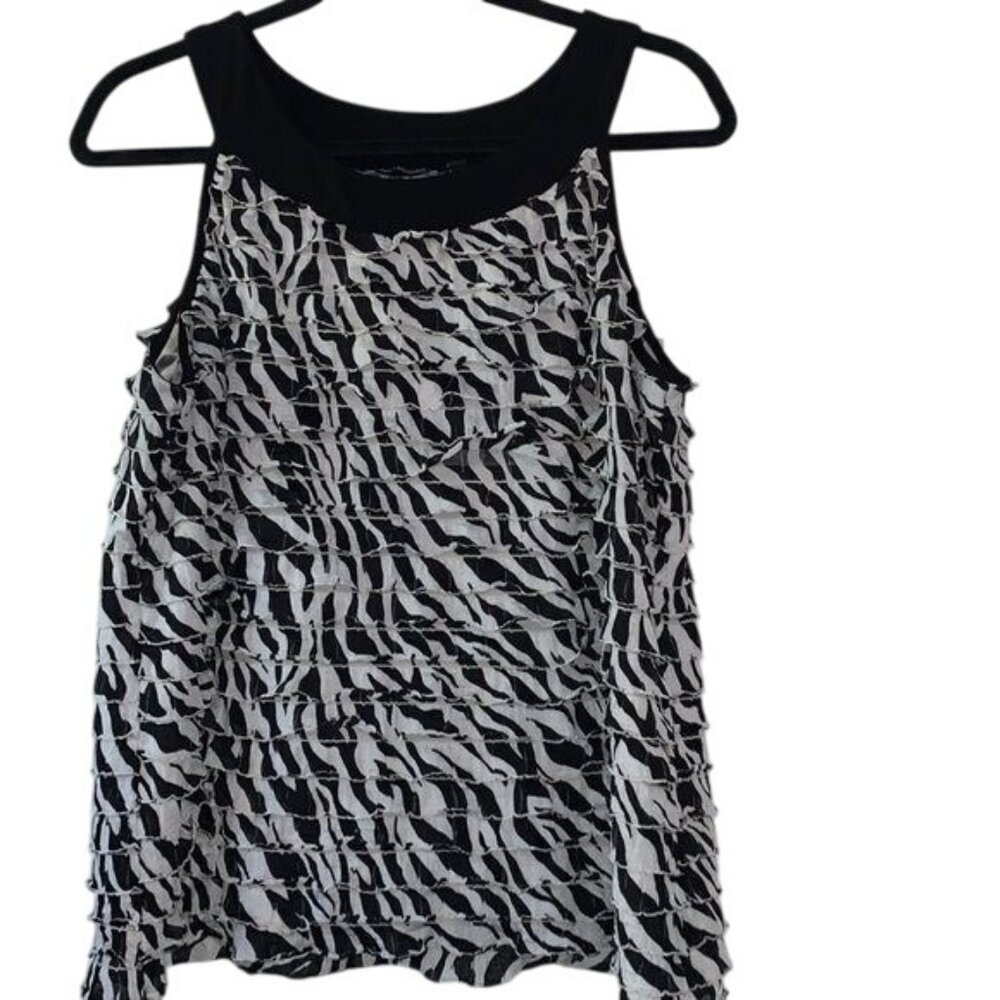 Notations XL Zebra Print Textured Sleeveless Tank Top Black & White Stretchy Fab